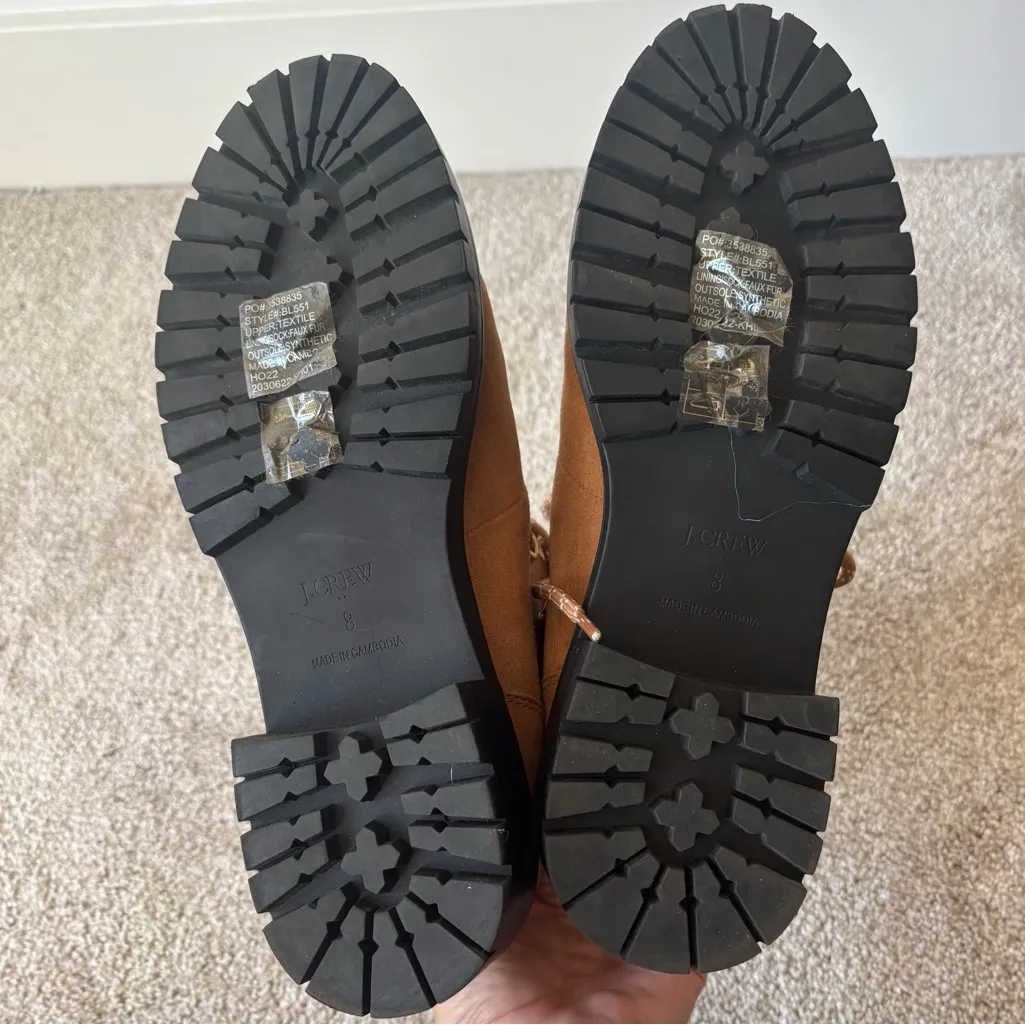 J. Crew Brown Tan Suede Winter Hiking Combat Boots Faux Fur Lace Up Outdoor - Image 7