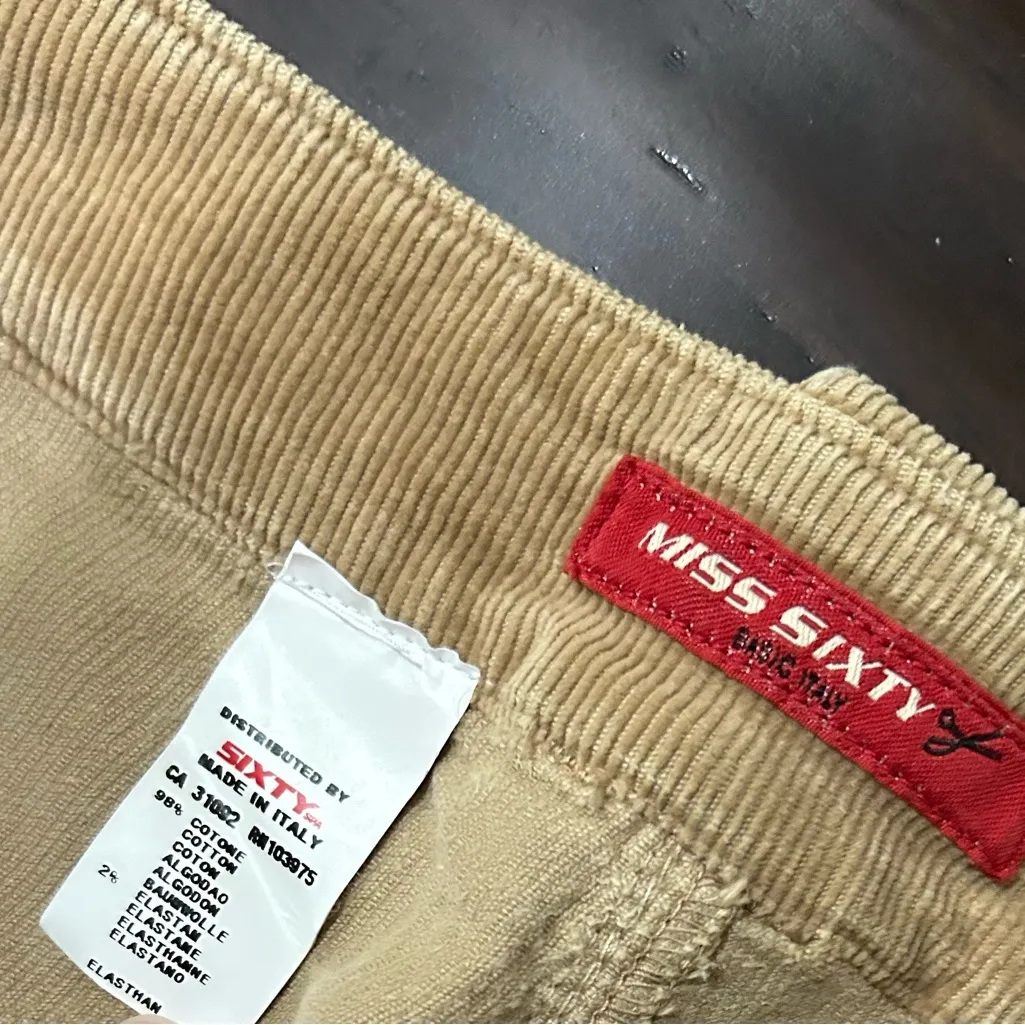 Miss Sixty VTG Women’s Corduroy Beige Cargo w Zipper Flared Legs 29 - Image 5