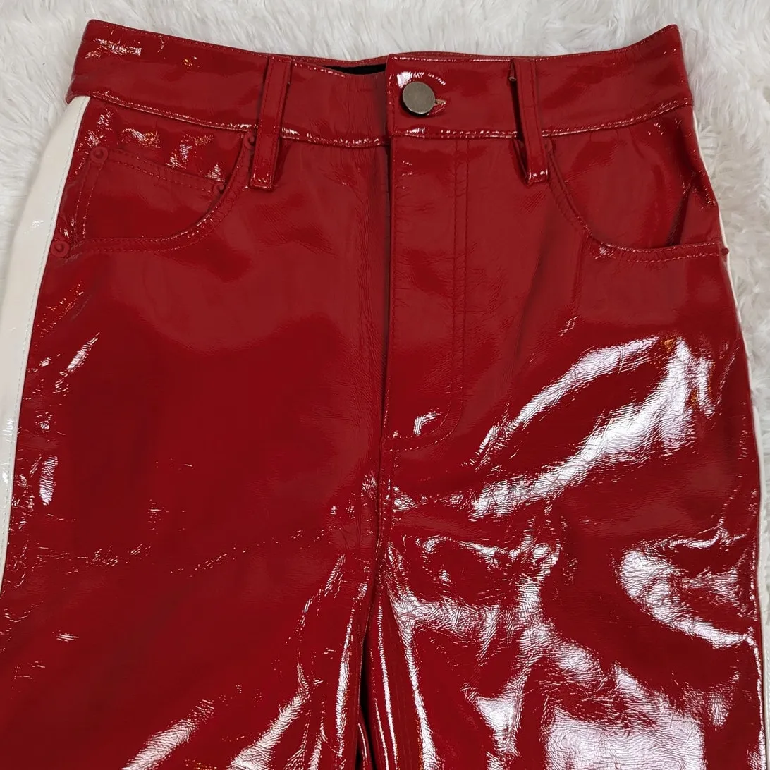 Jagger & Stone Faux Leather Pants Red White Stripe Size 2 (Runs Small) - Image 8