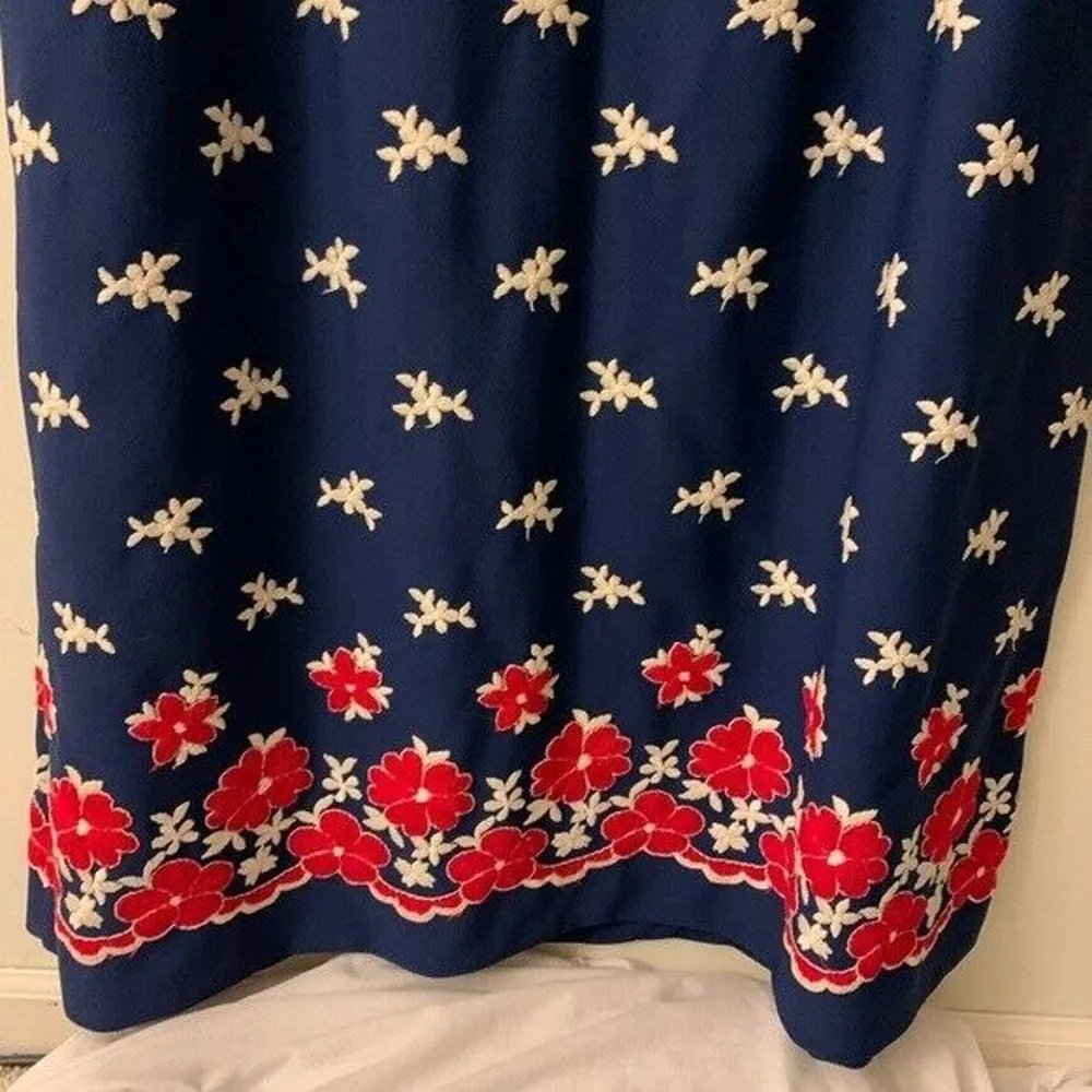 Vicky Vaughn ALine Skirt Vintage 1960s Flowers Patriotic Modest See Measurements Blue - Image 4