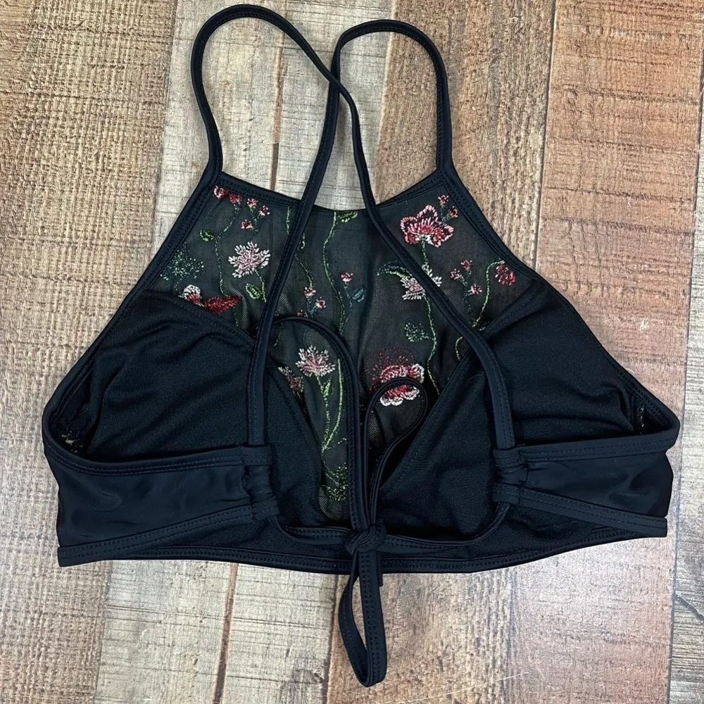 Target Xhilaration Small Embroidered Floral Halter Boho Mesh Swimsuit Bikini Top - Image 2