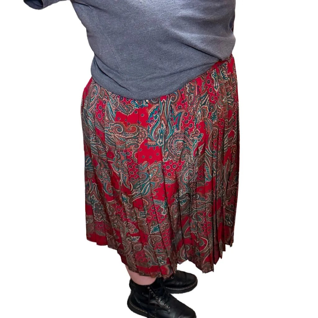 Alfred Dunner Vintage Paisley Pleated Midi Skirt Red Teal Plus Size L XL - Image 2