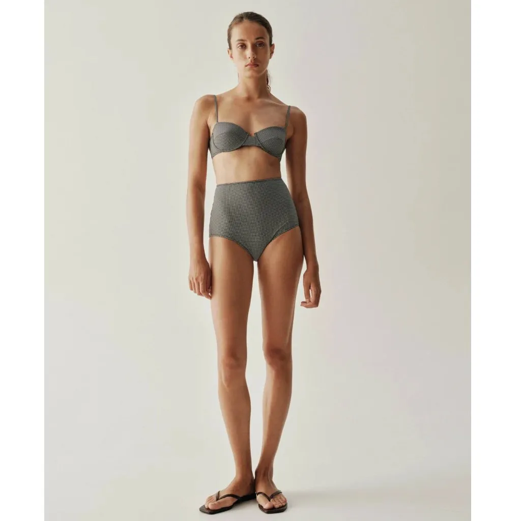 Pale Swimwear Cleo Two Piece Bikini Bottom Gingham Check Cocoa Brown Women's S - Image 3