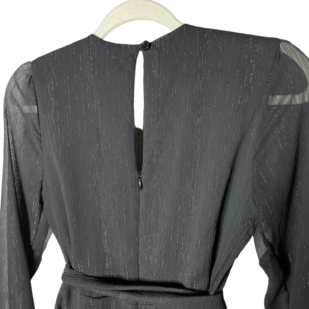 Donna Mizani Eliza Wrap Dress Size Small Mini Black Long Sleeve Ruffle Detail - Image 7