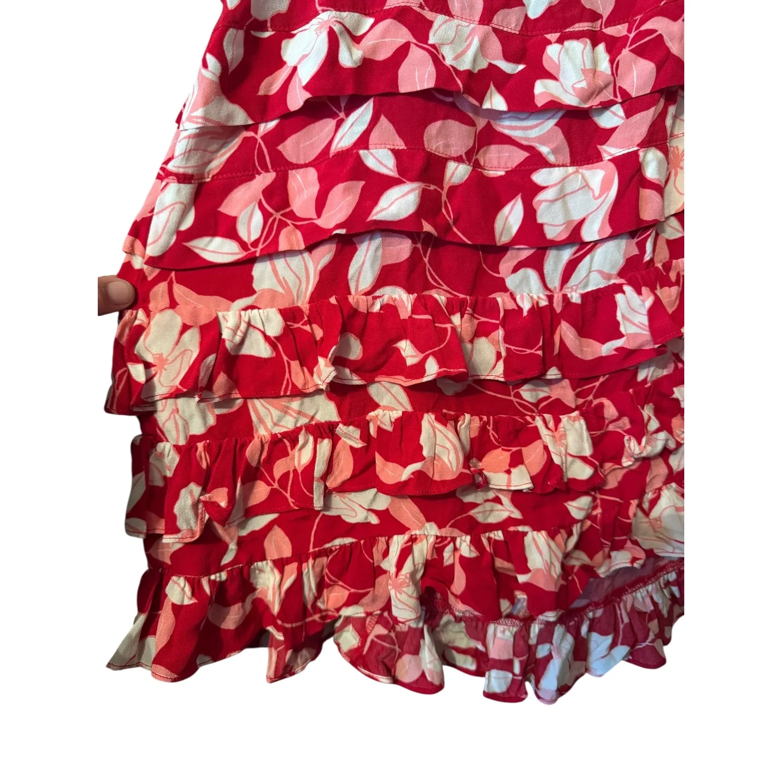 NBD X Naven Red Floral Print Dress Ruffle Off Shoulder Mini Sun Dress - Image 6