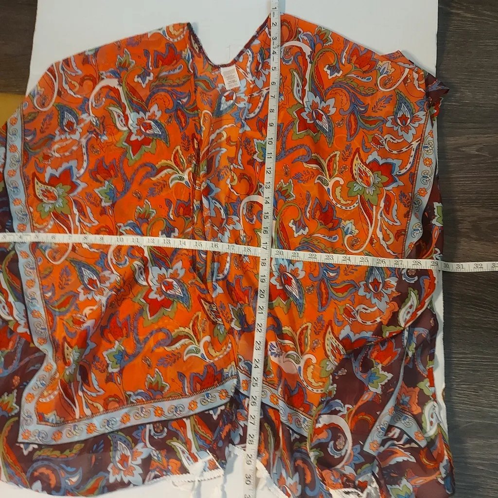 Floral Tasseled Wrap Swim Beach Coverup O/S Nautical Bohemian Costal MuMu Summer Orange Size undefined - Image 4