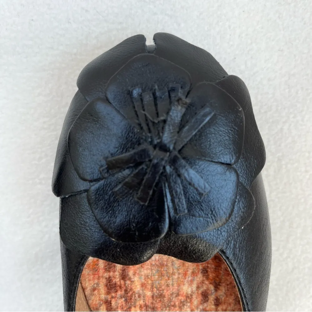 Born Julianne Leather Black Ballet Flat w/ Floral Detail - Image 5