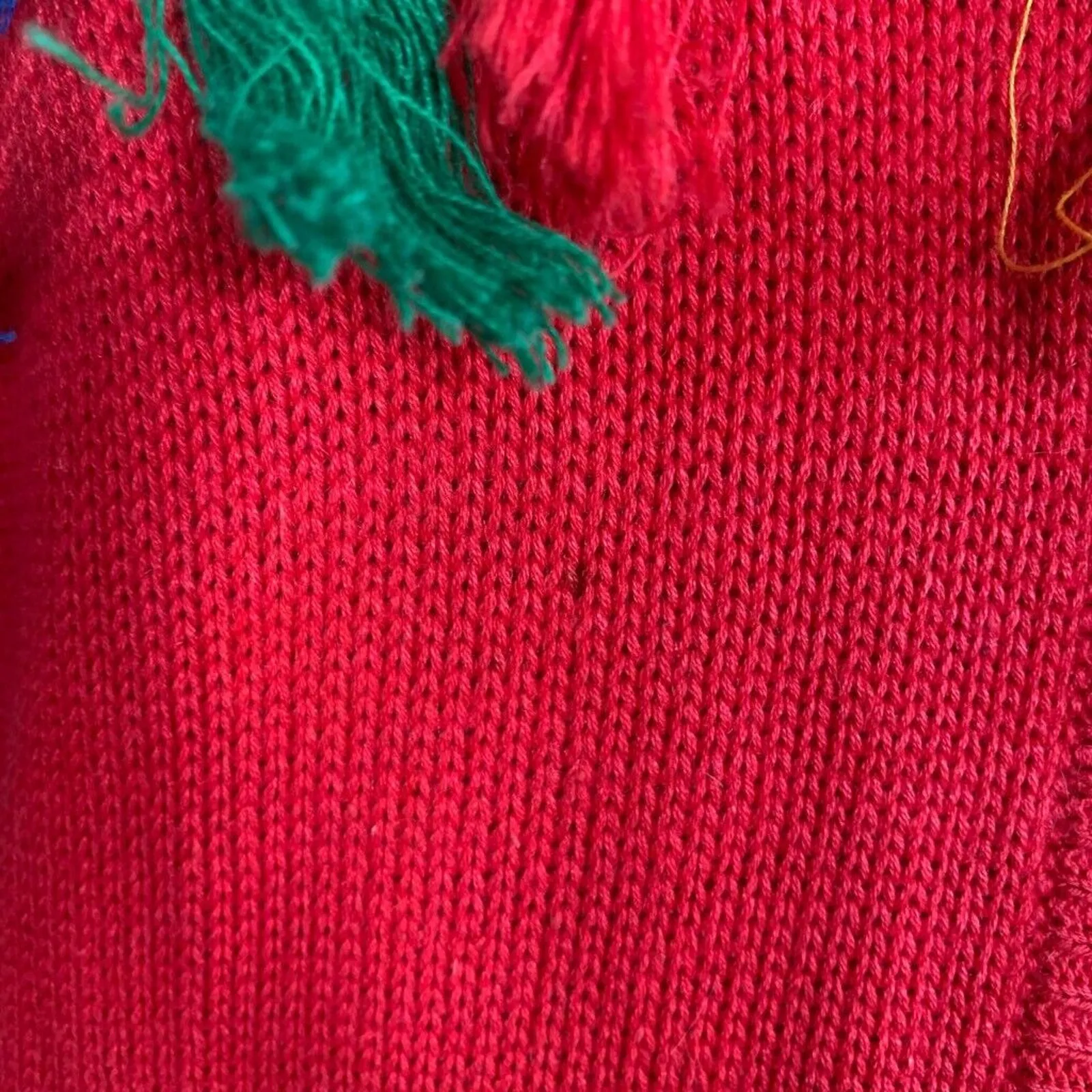 Vintage 80s Red Cardigan Sweater Beaded Southwestern Fringe Oversized Vneck XS - Image 9