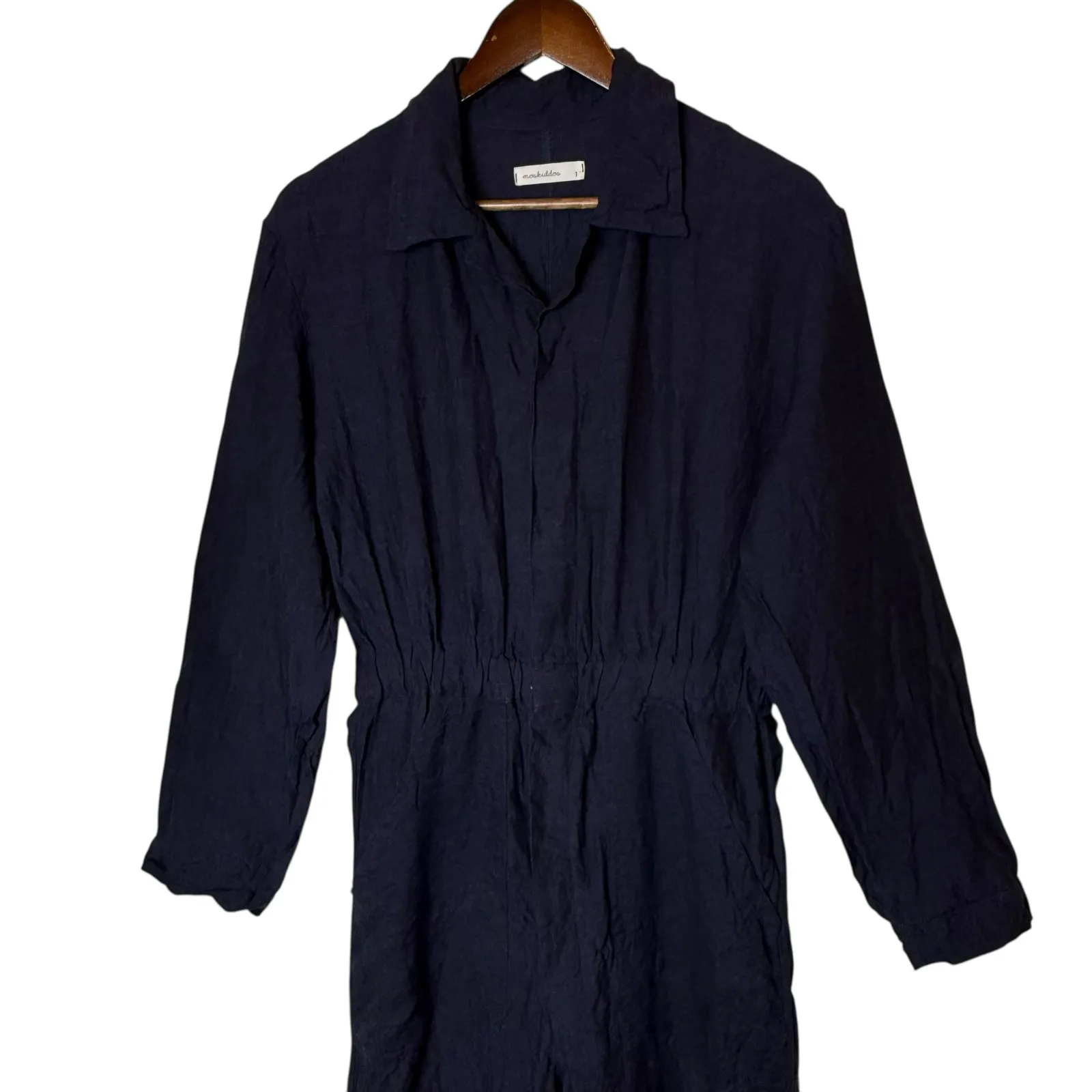 Moskiddos Linen Jumpsuit Coverall Long Sleeve Navy Blue Size M - Image 4