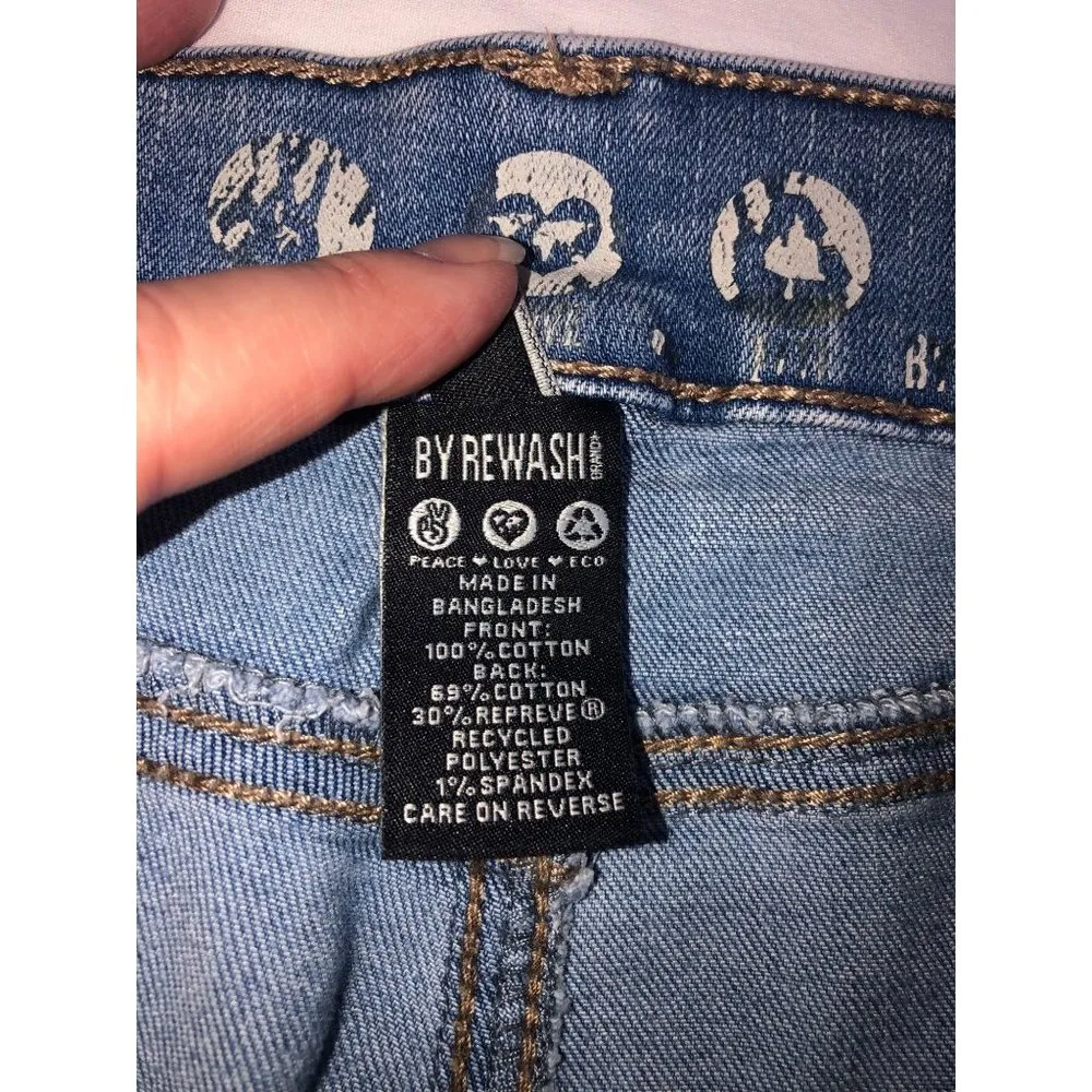 Size 11 Real Curve Mom Jeans Light Wash Elastic Waist Distressed Raw Hem - Image 2