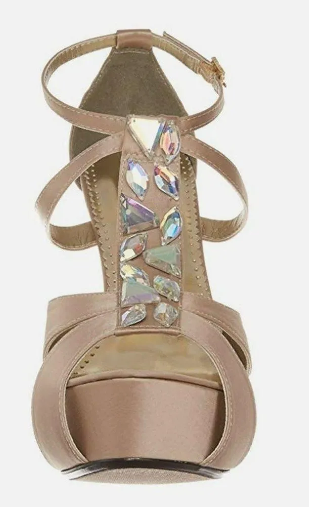 Johnathan Kayne Antarctica Jeweled Platform Sandal in Champagne Satin Size 9.5 N - Image 2