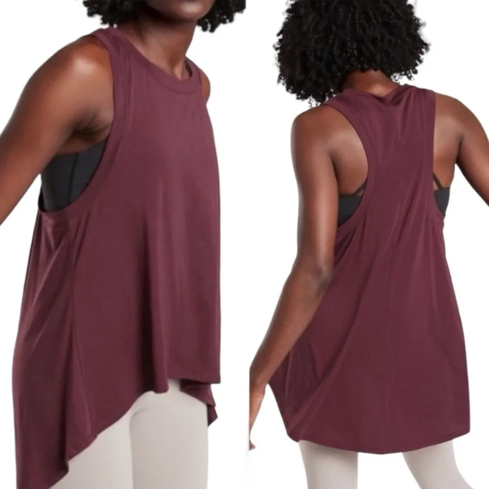 Athleta Women’s Essence Relaxed High Low Tank Top Sleeveless in Cranberry Red S - Image 2