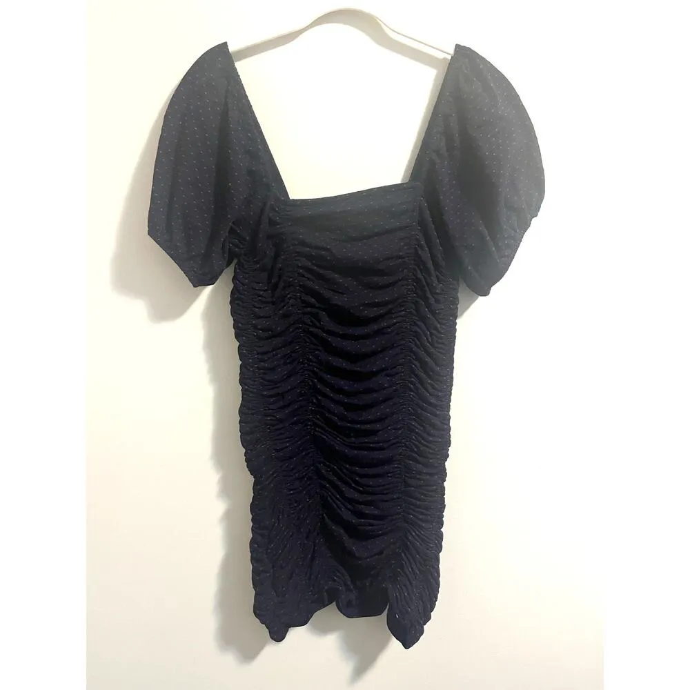 Free People "She’s In Parties" Scrunch Bodycon Dress Dark Navy Polka Dot sz. S - Image 3