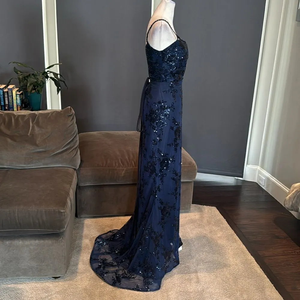 Women’s Blue Mermaid Fit Prom Dress Sparkly Sequins Lace Up Back Size 6 NWT - Image 3