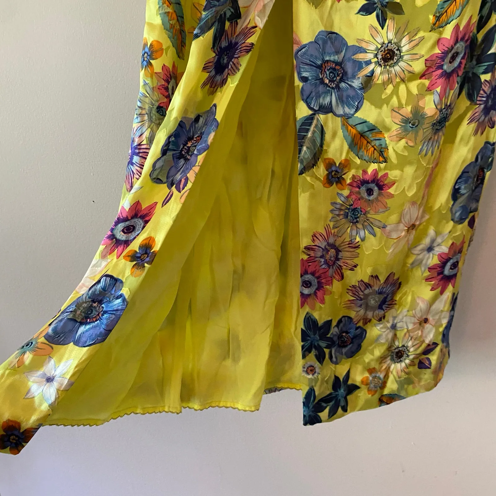 Anthropologie Strapless Midi Dress Floral Silk Blend Yellow Blue Pink Small - Image 6