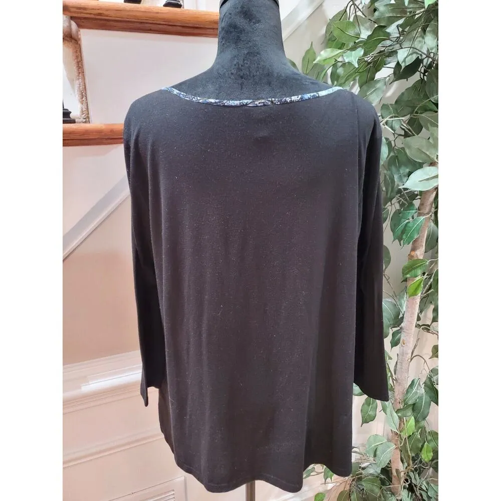 Jones New York Women Blue Paisley Polyester Round Neck Long Sleeve Top Shirt XL - Image 6