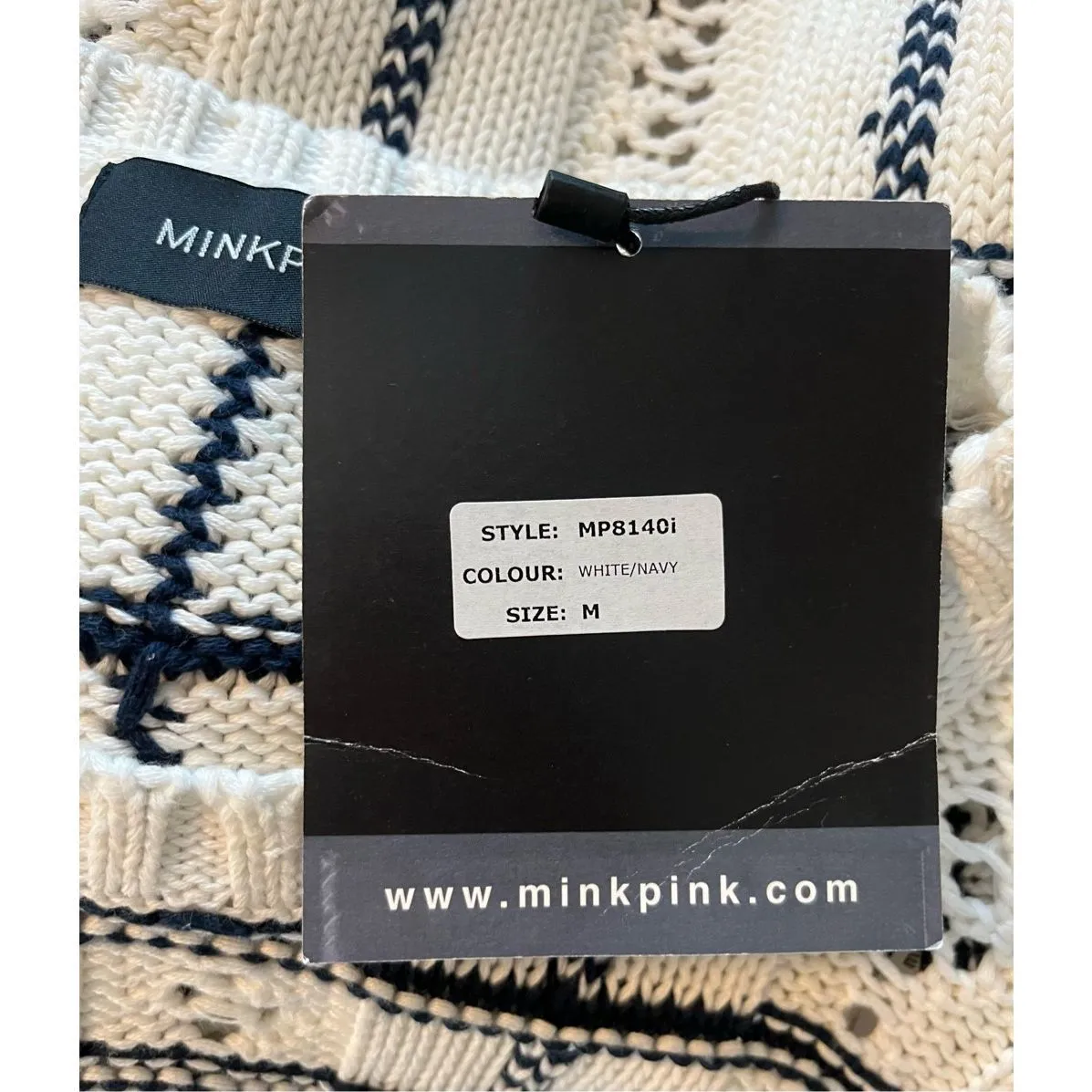 MinkPink Black‎ and White Cotton Open Knit Pullover Sweater Size Medium NWT - Image 3