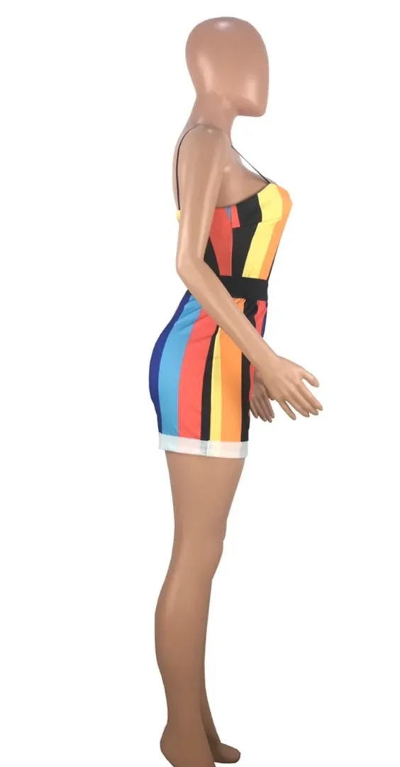 Women Rainbow Strapless Suspenders Romper Multiple Size M - Image 5