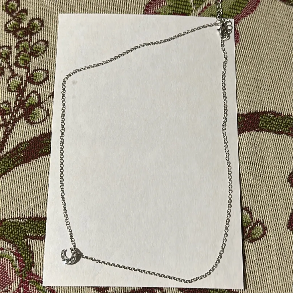 Rhinestone crescent moon charm necklace Silver - Image 3