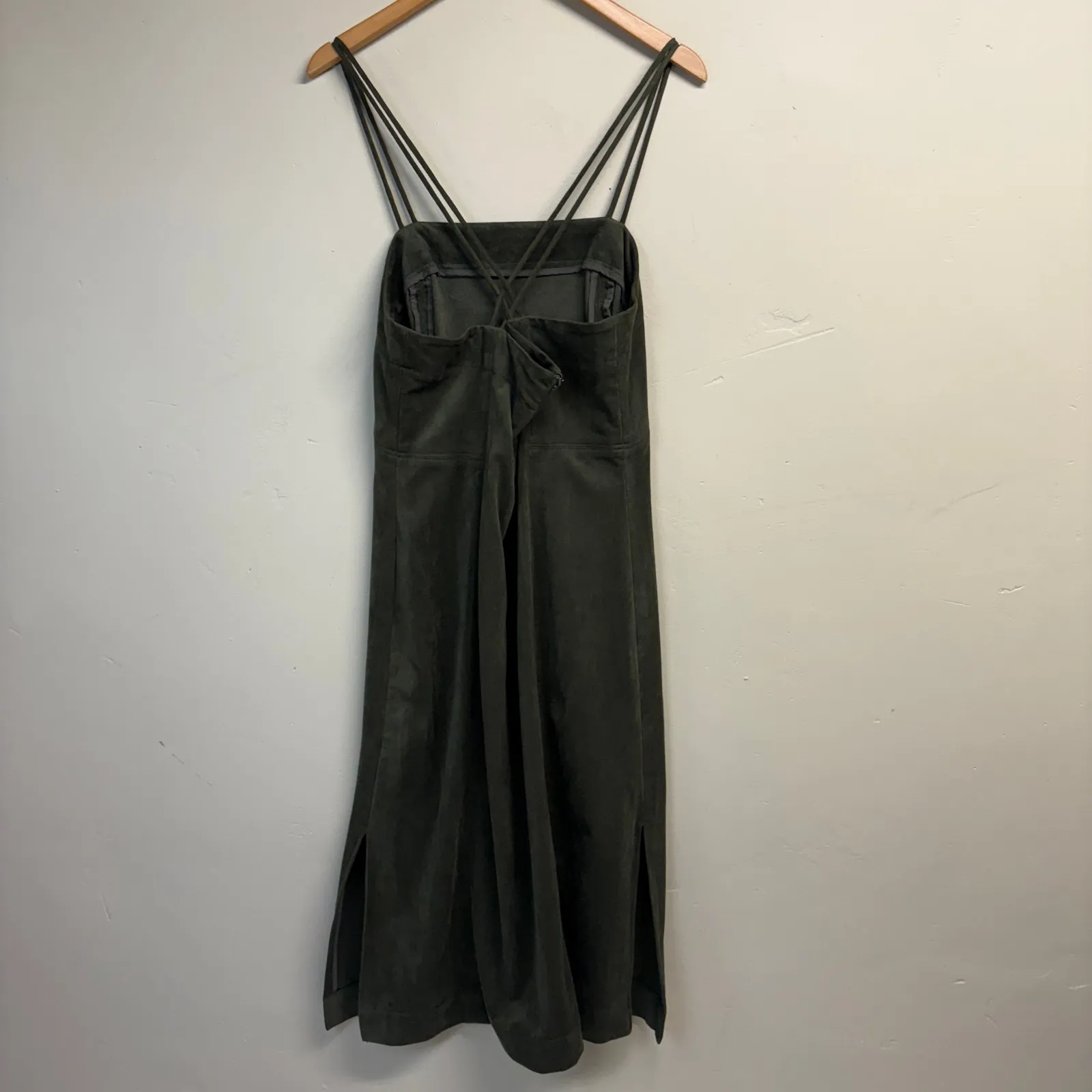 Anthropologie Sueded Slip Sleeveless Midi Dress Moss Green Size 14 - Image 4