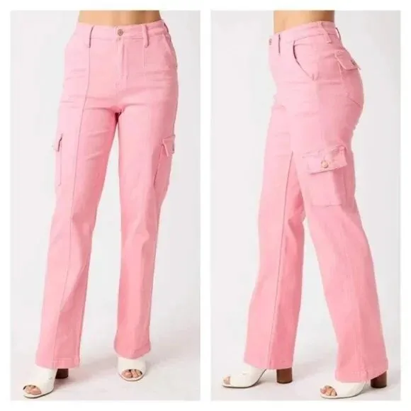 Judy‎ Blue Cargo Pants High Rise size 7/28 Pink Utility Barbiecore Preppy - Image 2