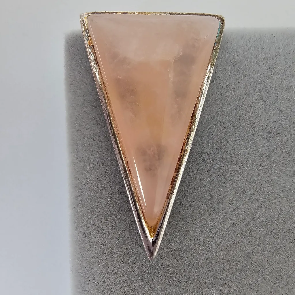 Maximalist Rose Quartz Triangle Silver Tone Metal Vintage Statement Earrings Pink - Image 5