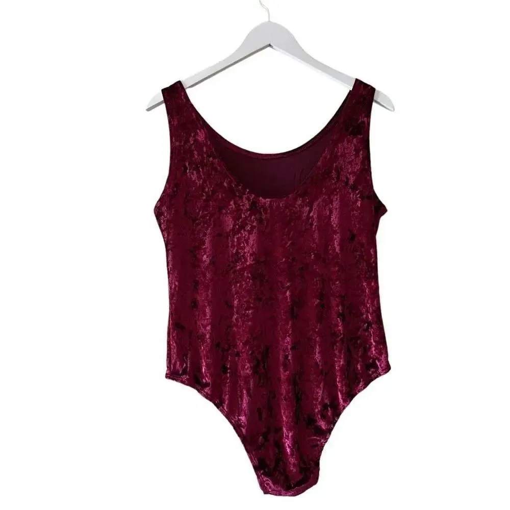 ClockHouse Wine Crushed Round Neck Velvet Soft One Piece  Bodysuit SZ L #1530 - Image 6