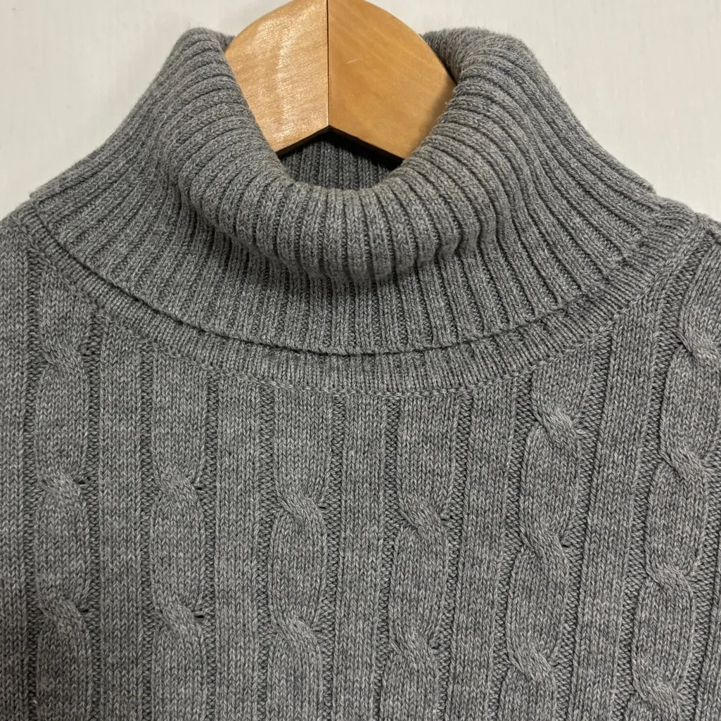 St Johns Bay Cable Knit Sweater Womens L Gray Turtleneck Preppy Academia Office - Image 3