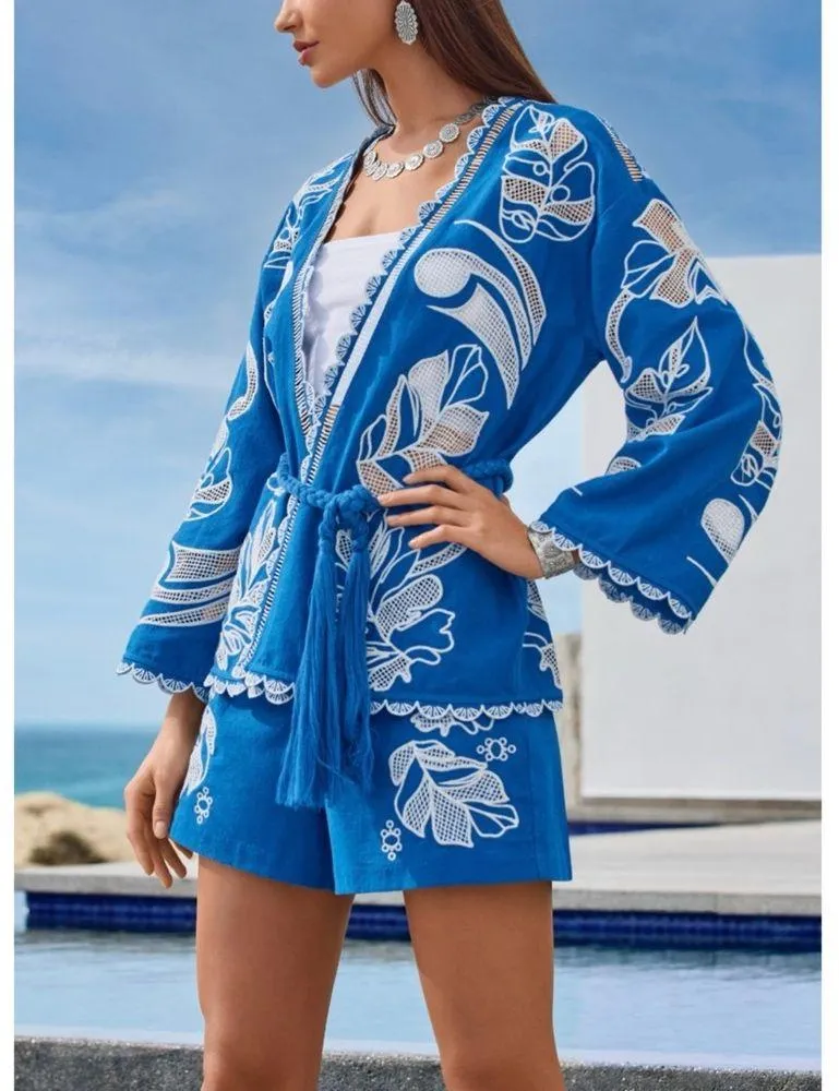 Johnny Was Jenah High Waist Blue and White Shorts NEW - Image 4