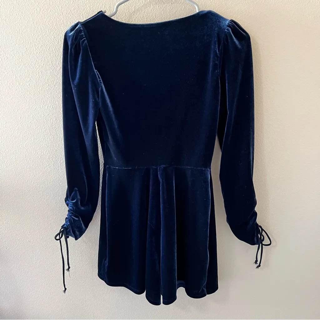 Urban Outfitters Velour Romper Skort Womens XS Extra Small Navy Dress Outfit - Image 4