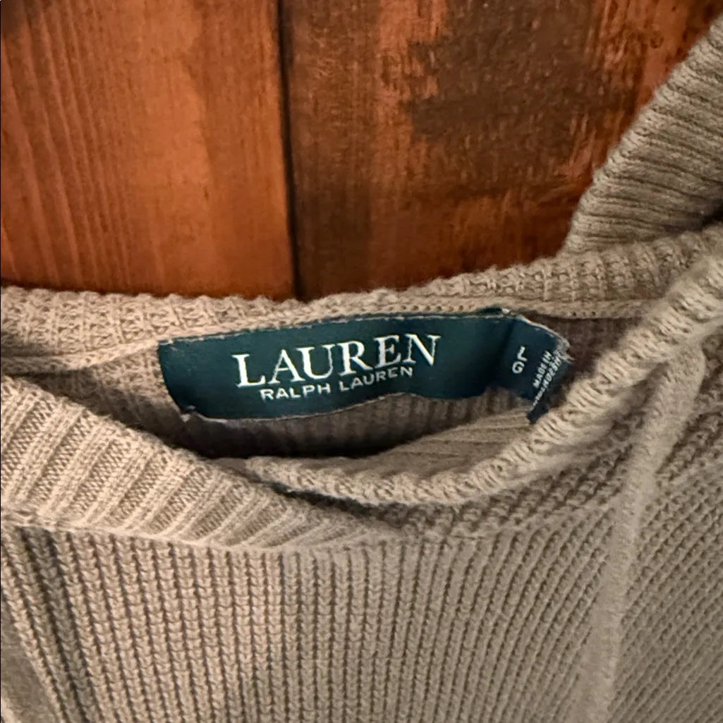 Lauren Ralph Lauren Waffle Knit Hooded Sweater Olive Green Size L - Image 4