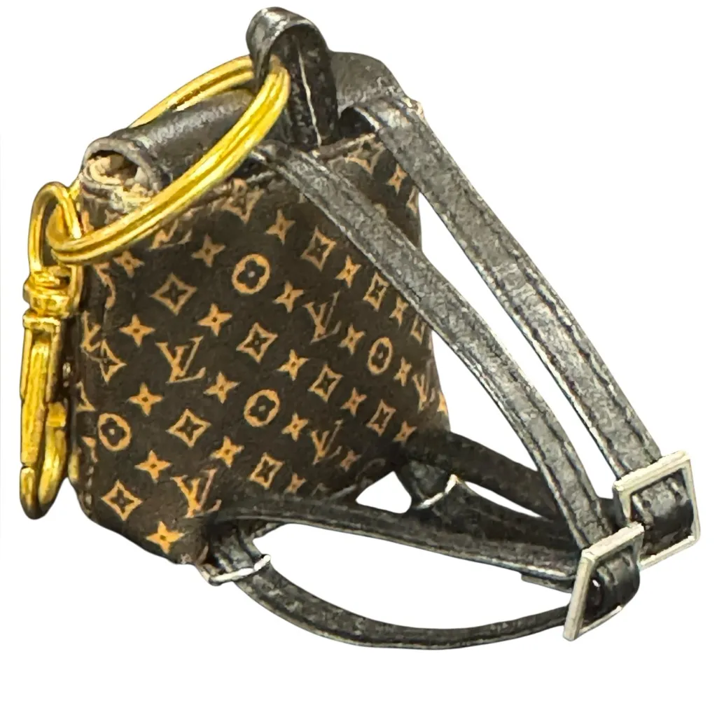 Miniature Monogram Backpack Keychain Bag Charm Labubu Accessory Black - Image 6