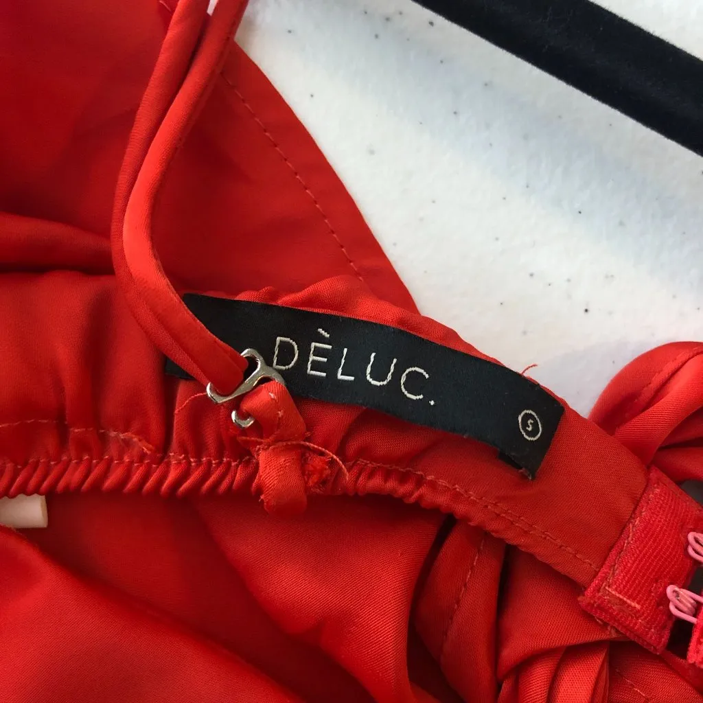 Deluc Womens Crop Top Handkerchief Satin Shelf Bra Red S - Image 3