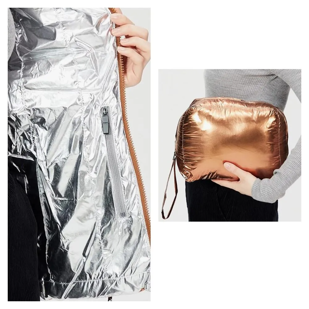 Desigual Jasmine Gold Metallic Puffer Padded Women's Jacket - US Size XS - NWT - Image 3