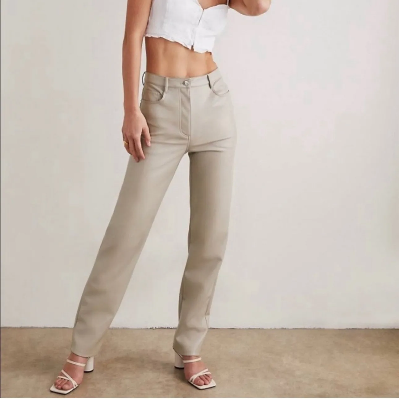 Aritzia Wilfred The Melina Taupe Vegan Leather Straight Leg Pants Size 6 - Image 2