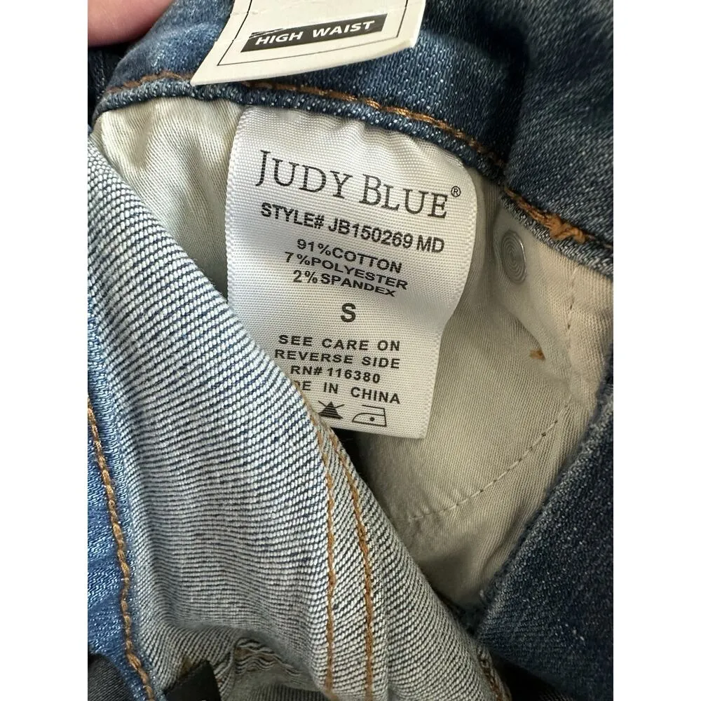 New Judy Blue Medium Blue Double Button Control Top Denim Jean Shorts Size Small - Image 6