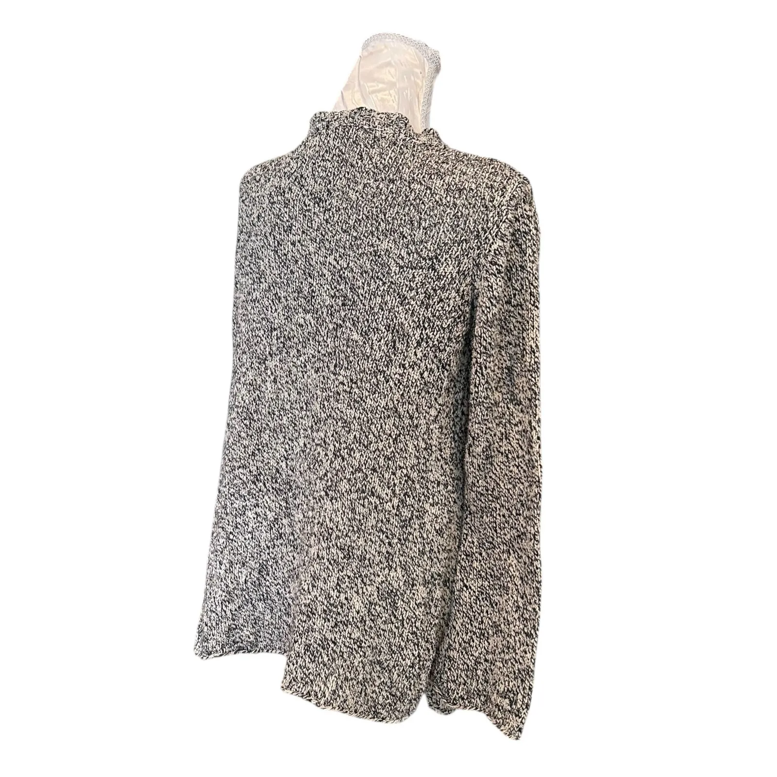 JJill Black White Marled Silk Sweater Womens Sz Small Plunging V Neck Loose Fit - Image 4