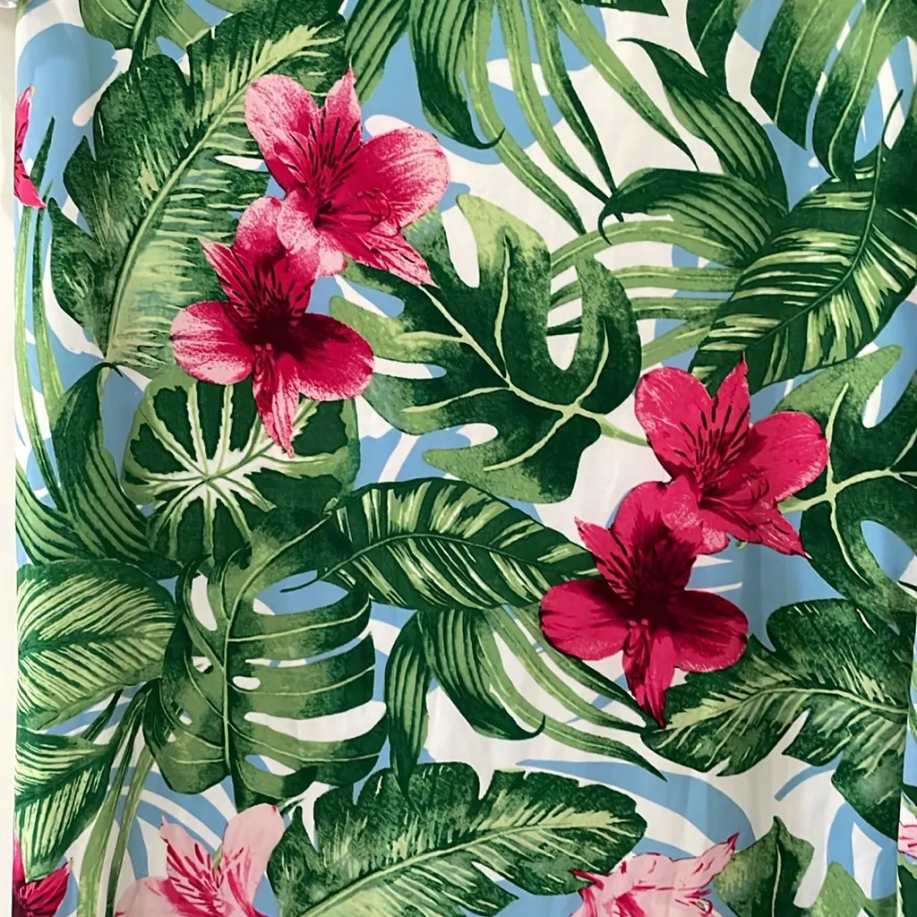 Pappagallo Womens Tropical Floral Shift Dress S Green Pink Ruffle Sleeve Vacay - Image 7