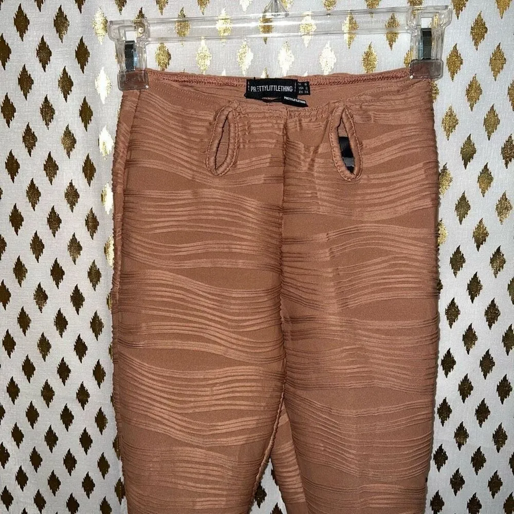 Snakeskin flared leggings nude tan cut out flared bootcut pants size S - Image 9