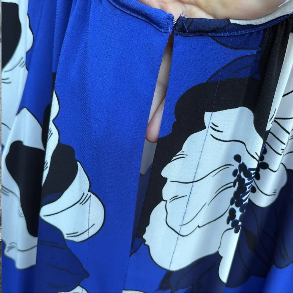 NWT Lane Bryant Notch Neck Faux Wrap Stretch Jersey Midi Dress Blue Floral 18/20 - Image 11