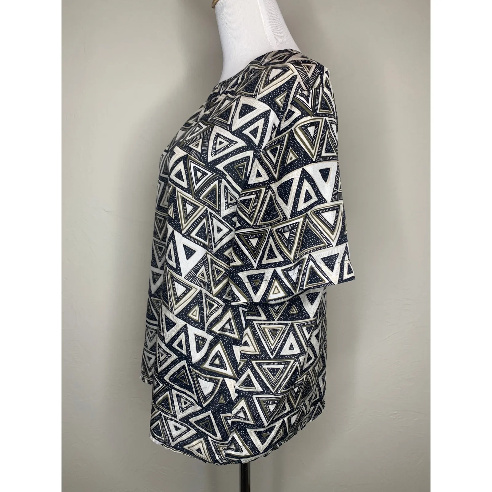 Anna and Frank Silk Geometric Blouse Triangular Top Sz Large Blue - Image 3