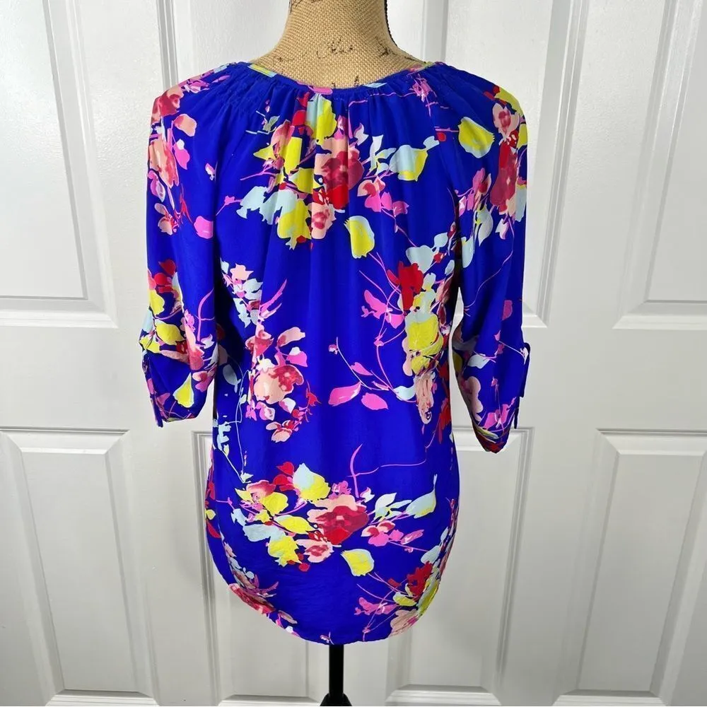 Sz S NWOT Yumi Kim Blue 3/4 Sleeve Relaxed Tie Front Blouse $128 MSRP - Image 4