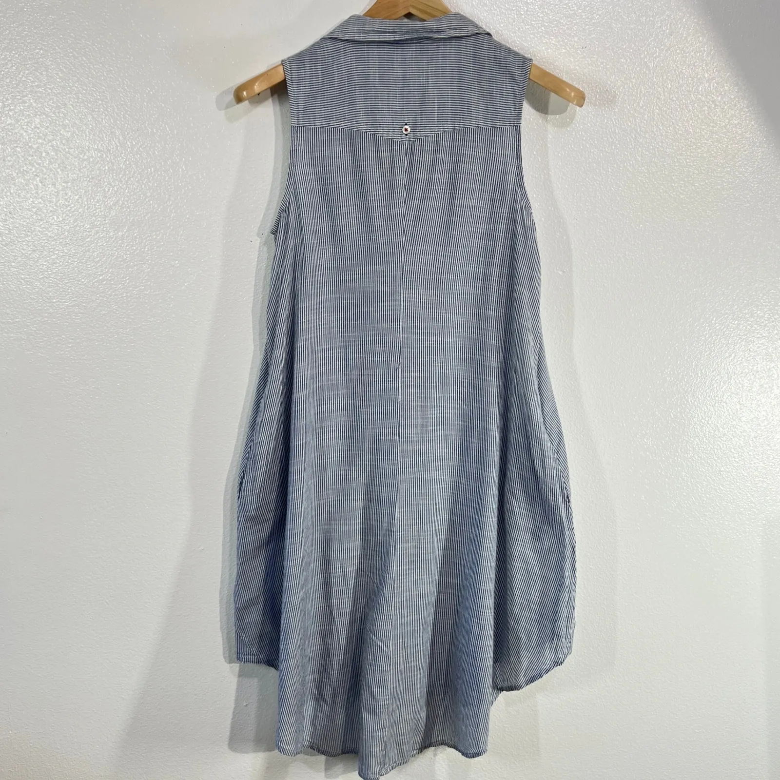 Zara Basic Striped Button Down‎ Tunic Dress XS Blue White Cotton Sleeveless Boho - Image 3