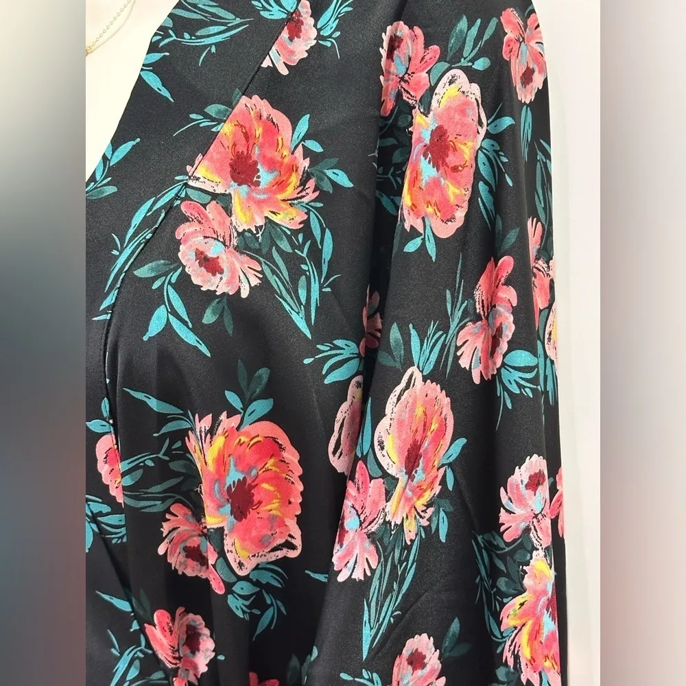 NWT Misa Los Angeles Robe Size XS Black Satin Floral Caftan Duster Fringe Boho - Image 4