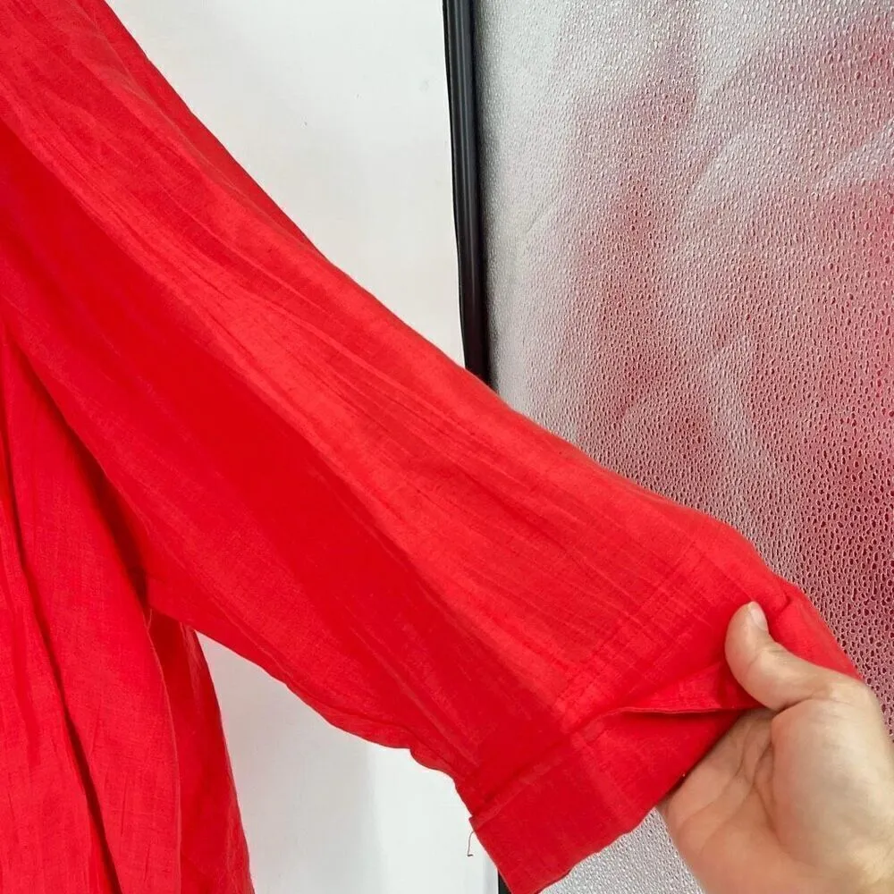 Catherines Maggie Barnes Women's Linen Blend Open Front Jacket Red Pink Size 5X - Image 7