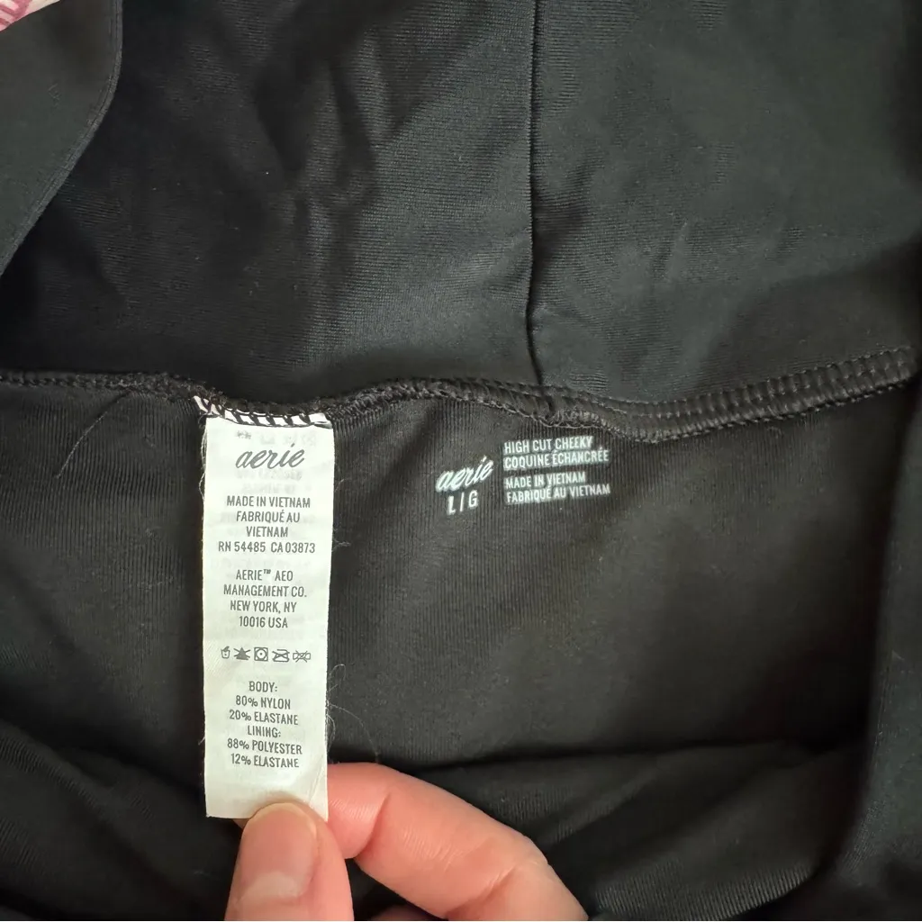 Aerie High Cut Cheeky Swim Bottoms in Black, size Large - Image 4