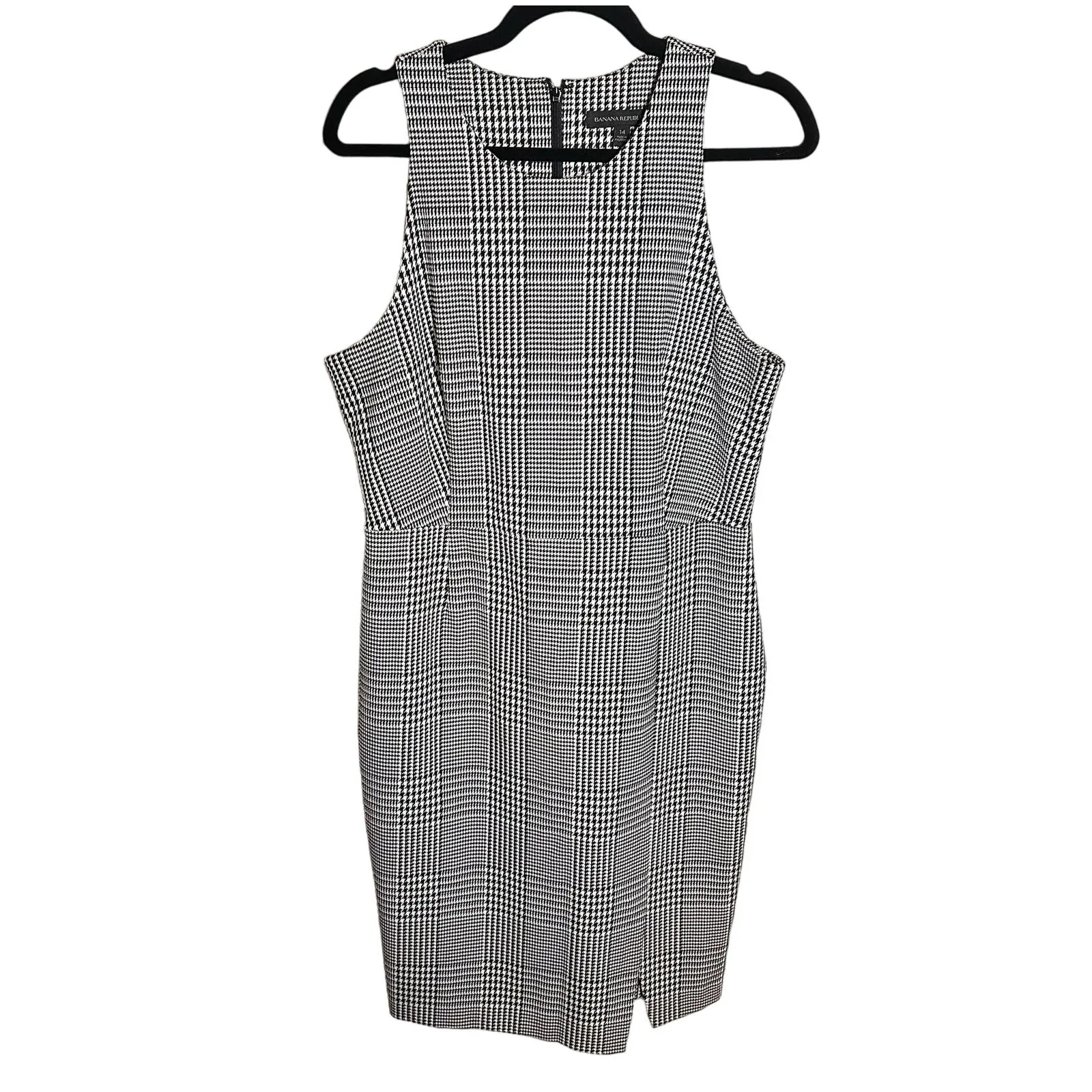 Banana Republic Black White Plaid Houndstooth Bi-Stretch Sheath Dress Size 14 - Image 3