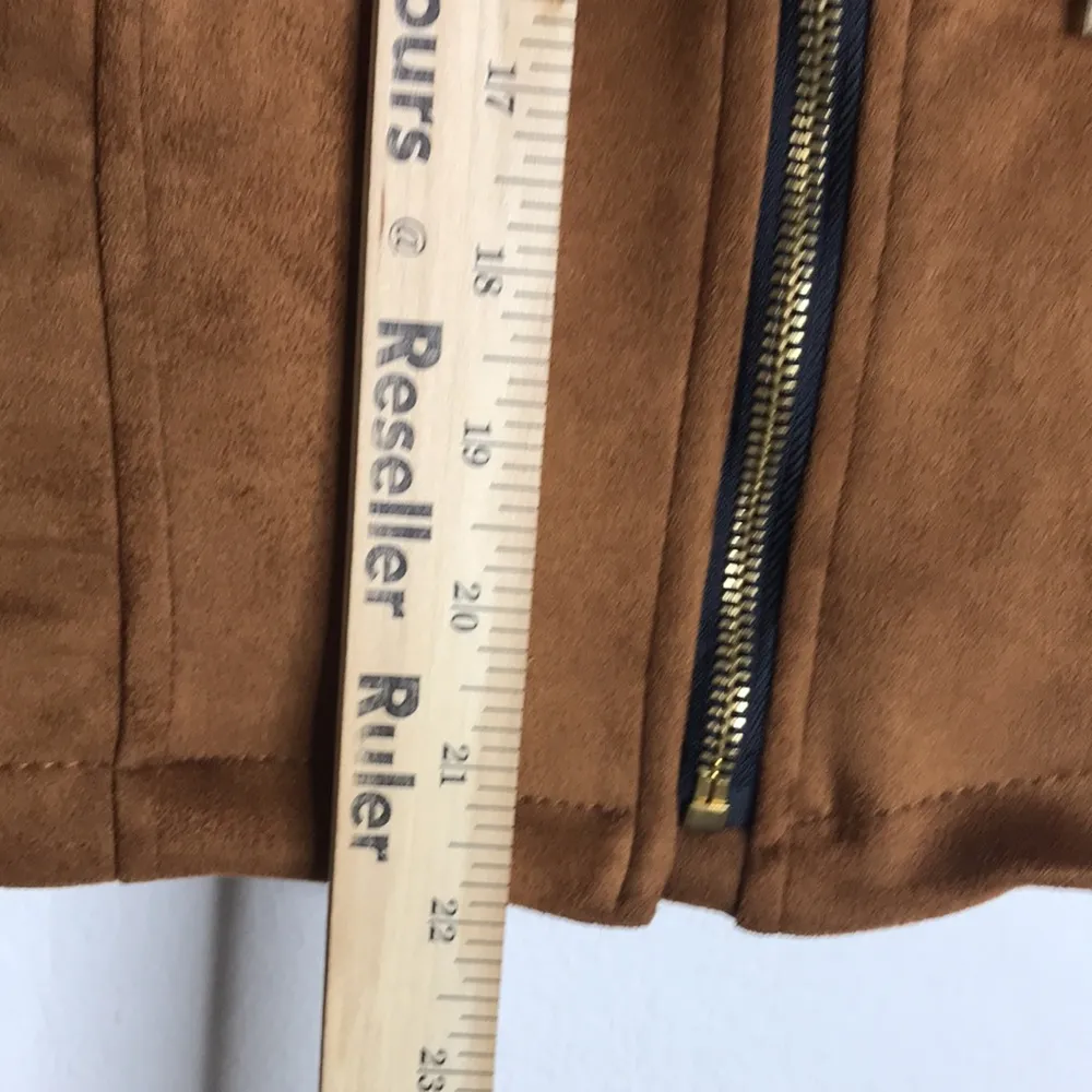 Jou Jou Faux Suede Tan Brown Zip Up Moto Jacket size large - Image 8