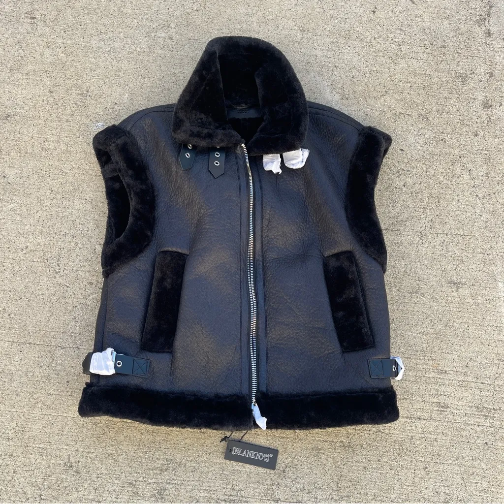 3636. Blank NYC Sherpa and Leather Oversized Vest in Night Watch Sz M - Image 5