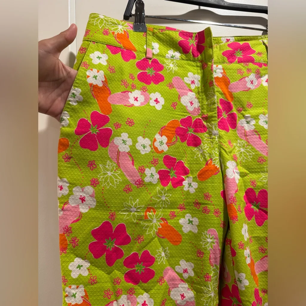 Women’s Vtg Lilly‎ Pulitzer Gidget Flip Flops Cropped Pants Size 10 - Image 4